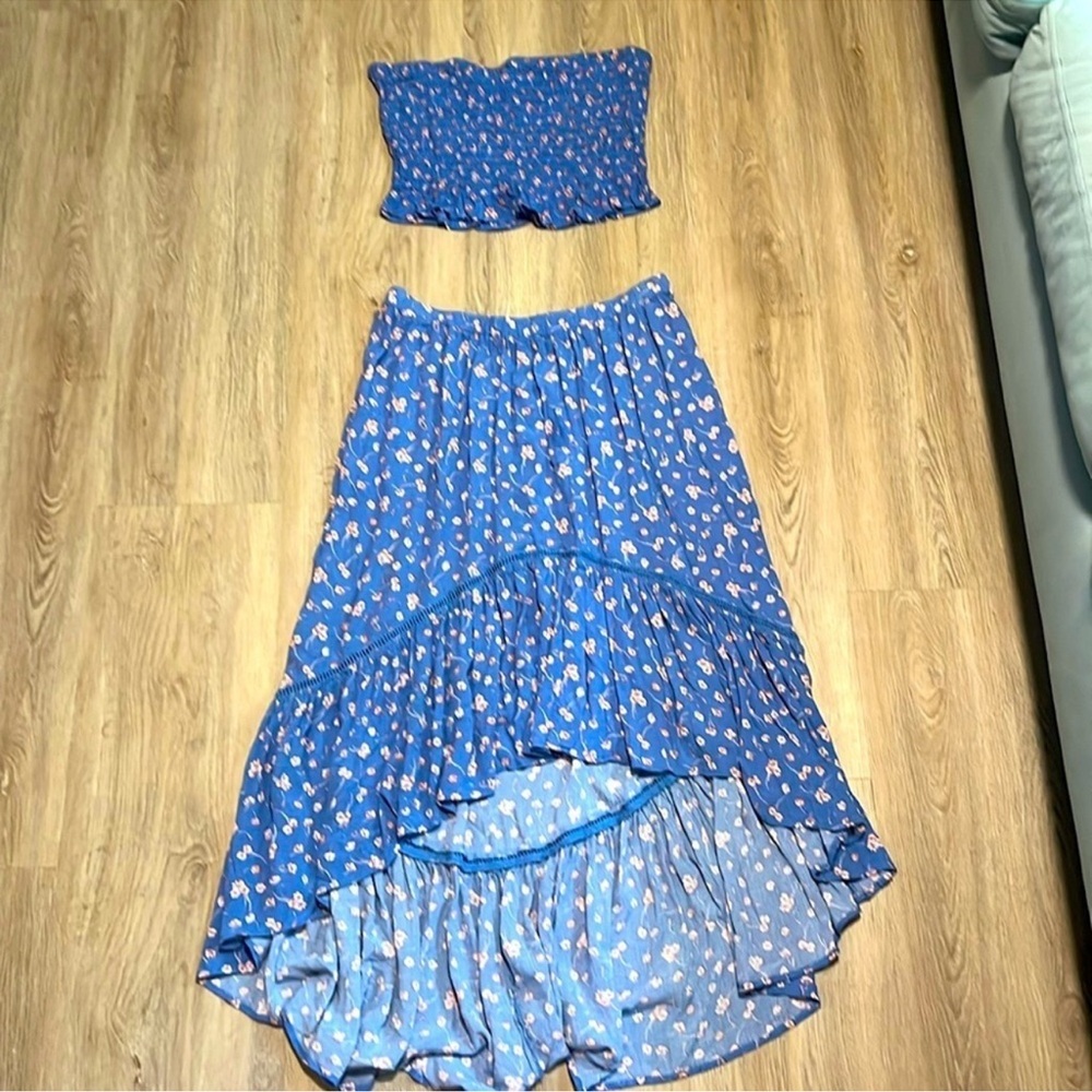 American Eagle Outfitters Blue Floral High Low Skirt